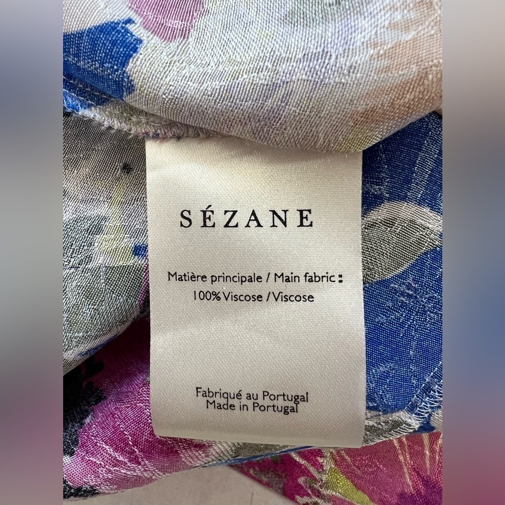Sezane Asianne Wrap Blue Multicolor Floral Dress 34 US 2 Bohemian Coastal Ruffle - Picture 9 of 9